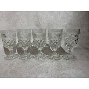 Anchor Hocking Wexford Pattern Clear Pressed Glass Wine Glasses (Set of 5)